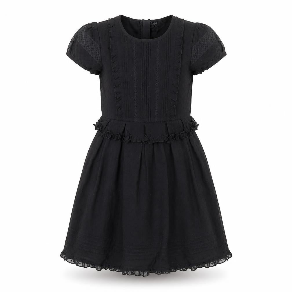 Front view of Next Black Dress for Teens, size 10-12, with Ruffles