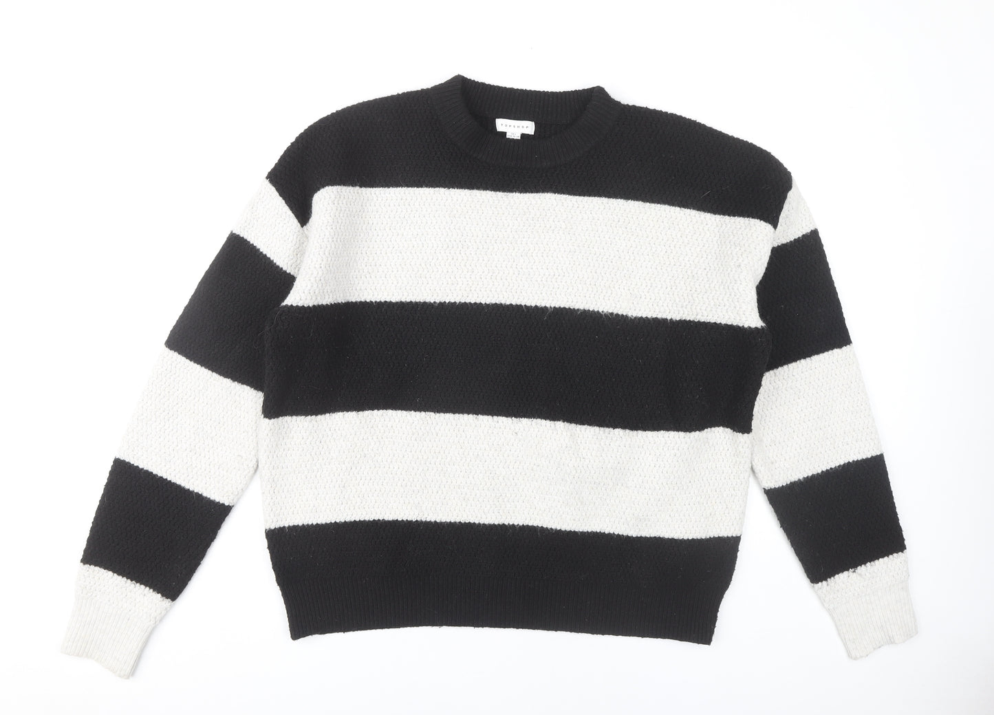 Topshop Women's Black Striped Pullover Jumper, Size S