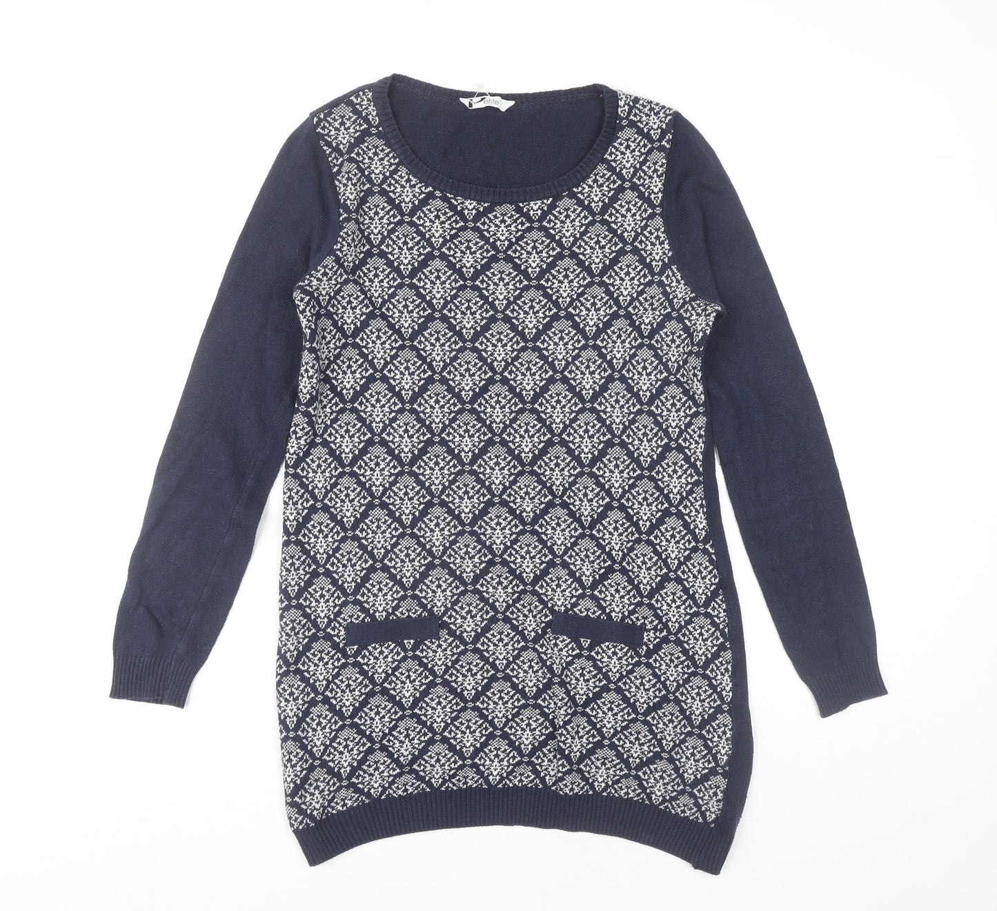 BHS Women Blue Geometric Petite Jumper Dress Size 8