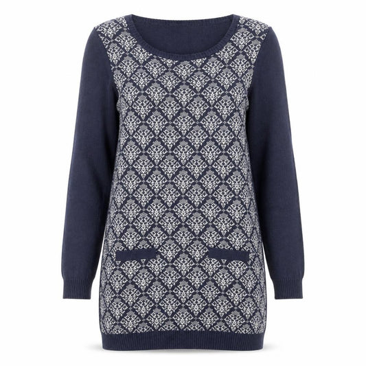 Front view of BHS Women Blue Geometric Petite Jumper Dress, size 8