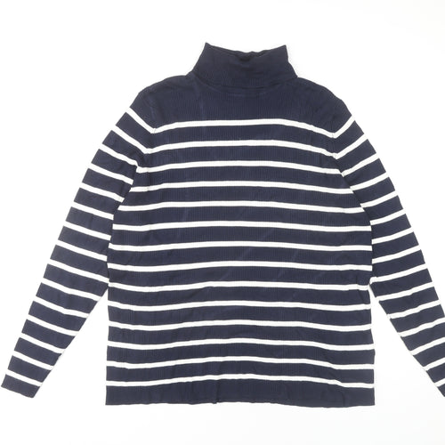Marks and Spencer Roll Neck Blue Striped Jumper, Size 24