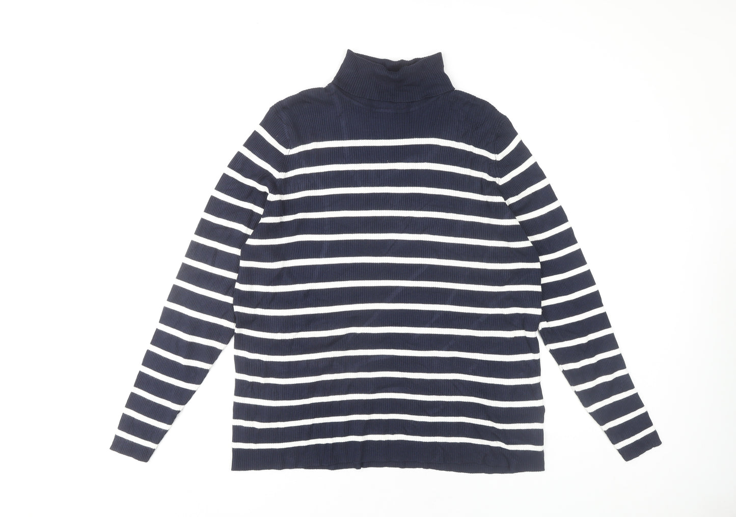 Marks and Spencer Roll Neck Blue Striped Jumper, Size 24