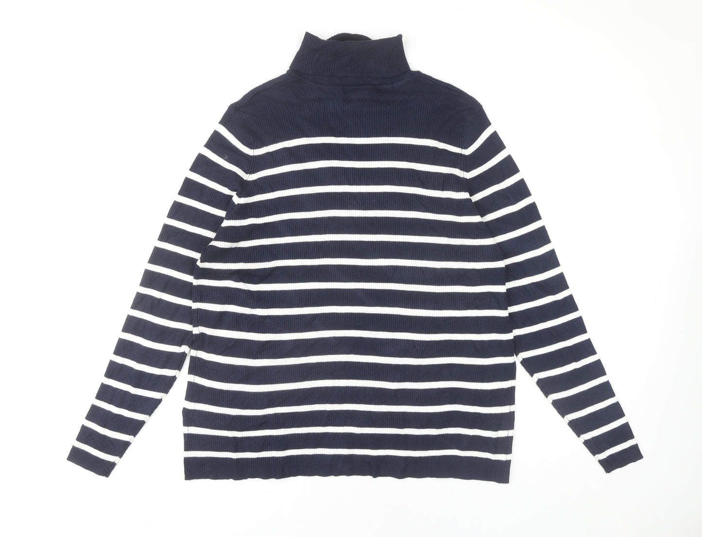 Marks and Spencer Roll Neck Blue Striped Jumper, Size 24