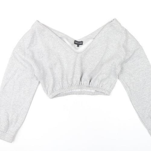 PrettyLittleThing Women’s Grey V-Neck Pullover - L