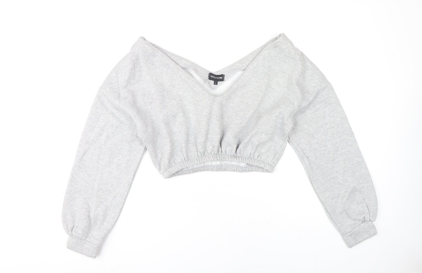 PrettyLittleThing Women’s Grey V-Neck Pullover - L