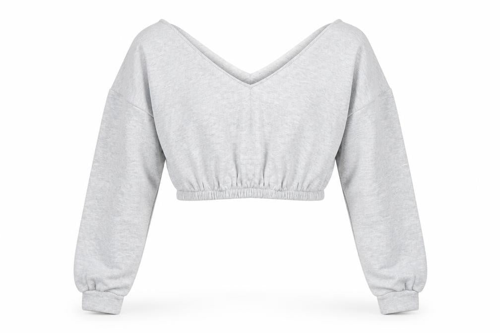 Front view of PRETTYLITTLETHING Women’s Grey V-Neck Pullover - L