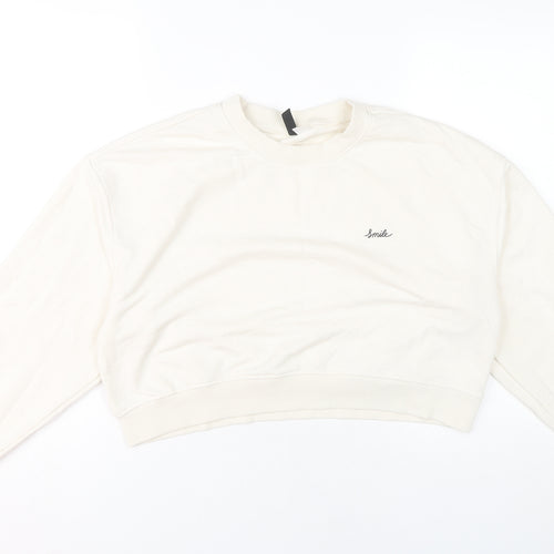 H&M Ivory Women's Sweatshirt, Size 12, Casual Logo Style