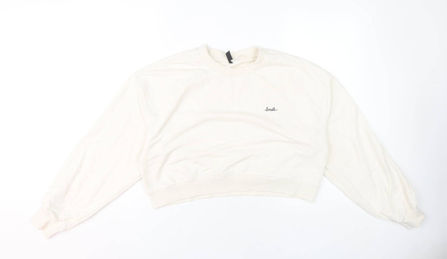 H&M Ivory Women's Sweatshirt, Size 12, Casual Logo Style
