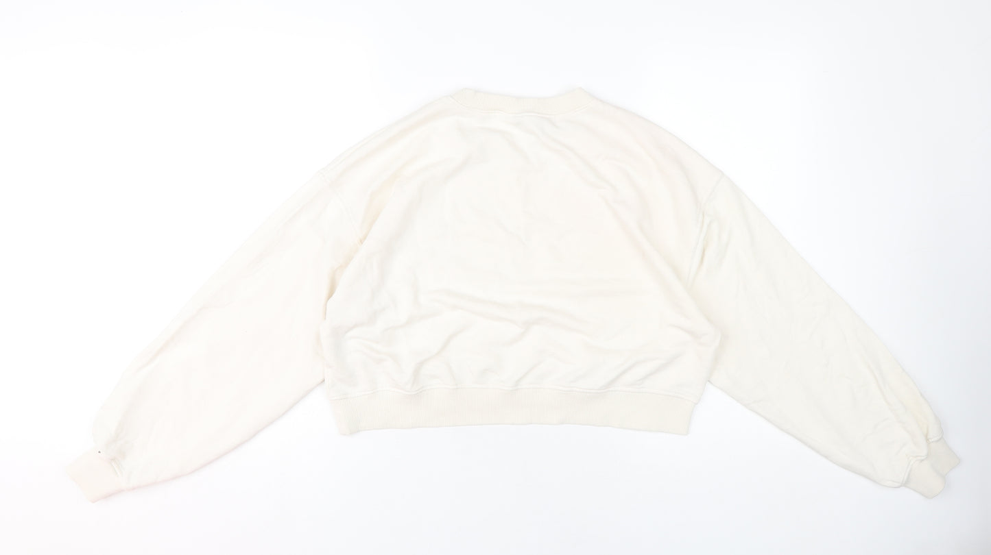 H&M Ivory Women's Sweatshirt, Size 12, Casual Logo Style