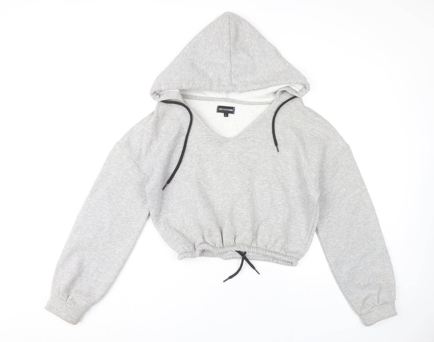 PrettyLittleThing Women's Grey V-Neck Pullover Hoodie