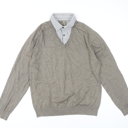 Next Men's Beige V-Neck Cotton Pullover Jumper M