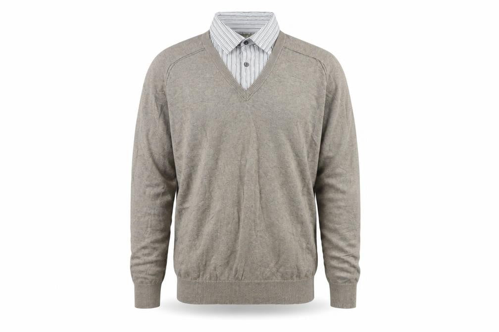 Front view of Next Men's Beige V-Neck Cotton jumper M