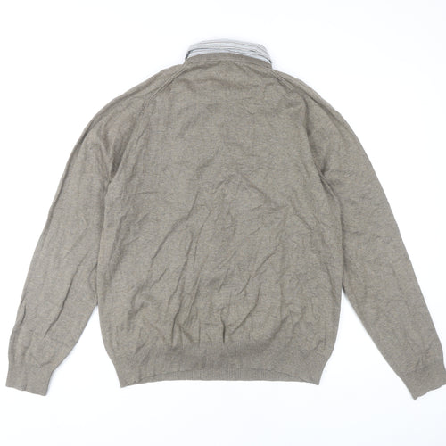 Next Men's Beige V-Neck Cotton Pullover Jumper M