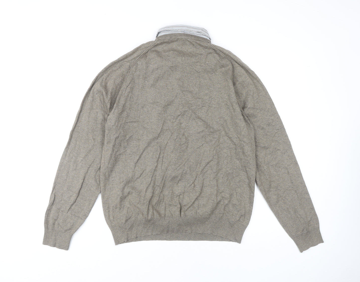 Next Men's Beige V-Neck Cotton Pullover Jumper M