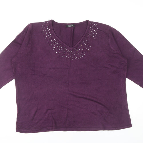 Bm Women's Purple V-Neck Pullover Jumper XL