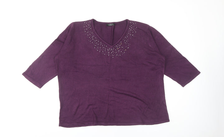Bm Women's Purple V-Neck Pullover Jumper XL