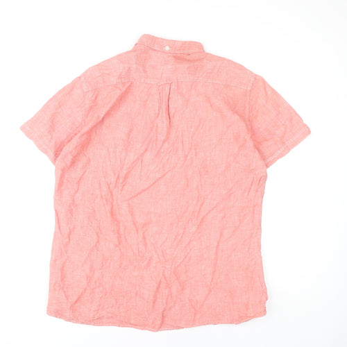Next Men's Pink XL Linen Button-Up Shirt