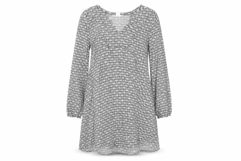 Front view of H&M Women’s Multicoloured V-Neck Dress, size UK 12