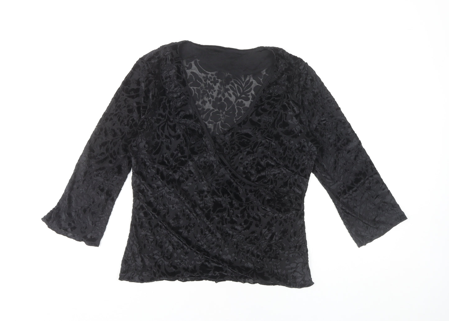 Next Women's Black Floral Wrap Blouse Size 12