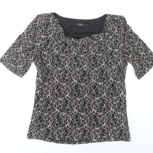 Women's Black Short Sleeve Floral Lace Top