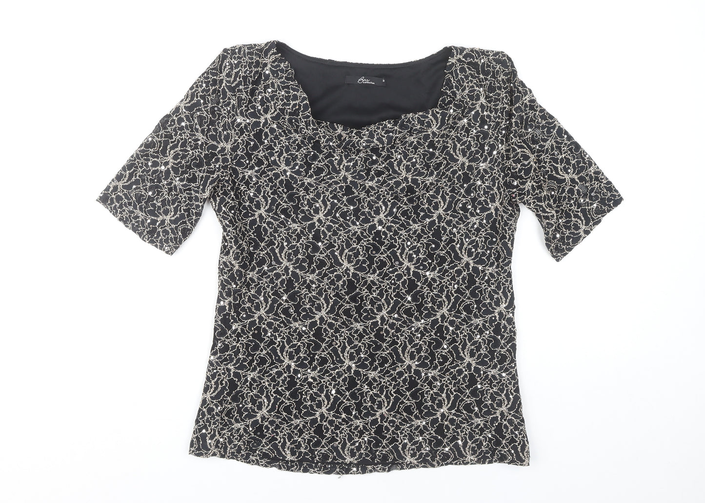 Women's Black Short Sleeve Floral Lace Top
