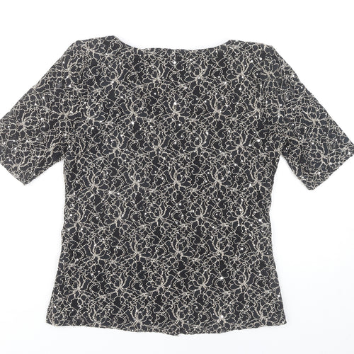 Women's Black Short Sleeve Floral Lace Top