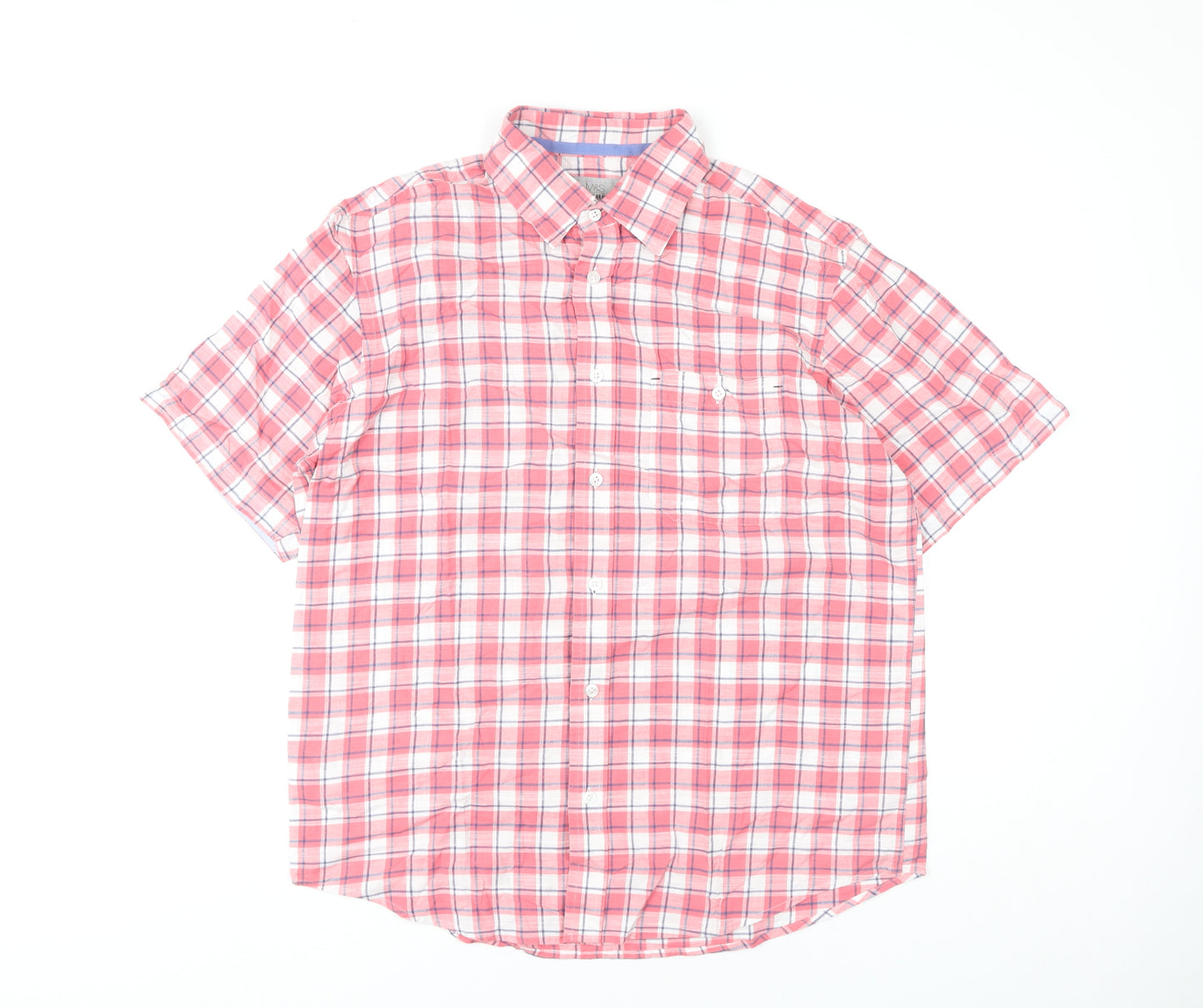 Marks and Spencer Men's Red Plaid Button-Up Shirt