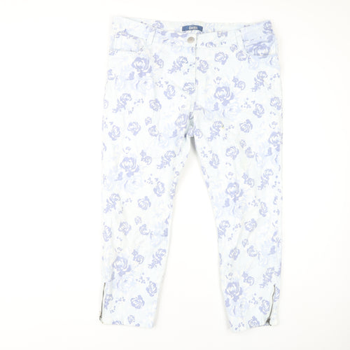 BHS Women's Blue Ankle Jeans, Floral Pattern, Size 18