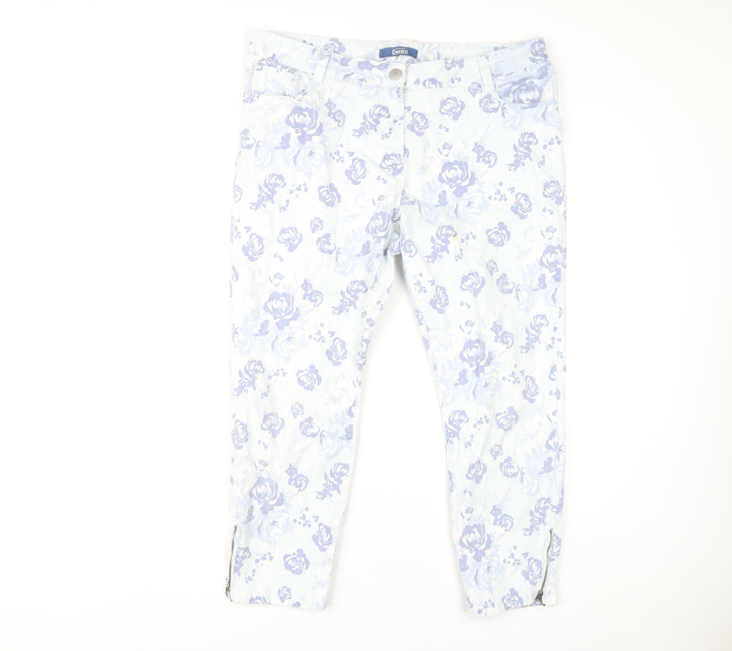 BHS Women's Blue Ankle Jeans, Floral Pattern, Size 18