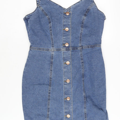 New Look Women's Blue Denim Pinafore Dress Size 10