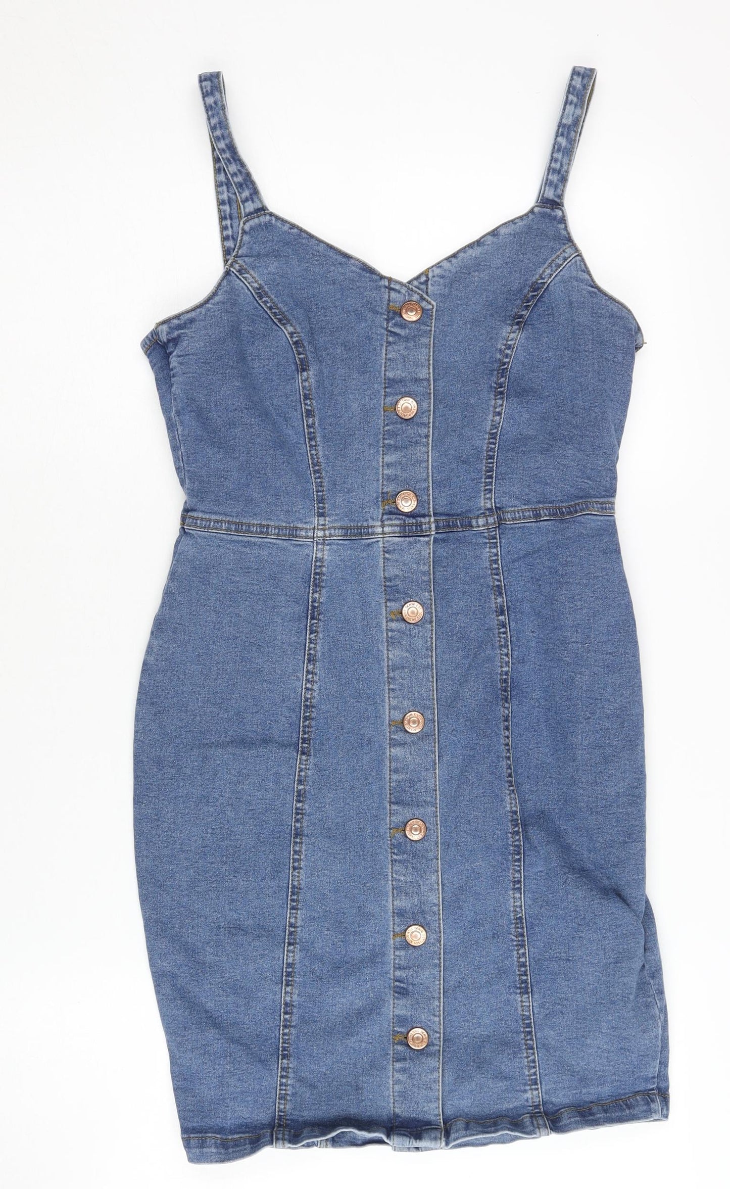 New Look Women's Blue Denim Pinafore Dress Size 10