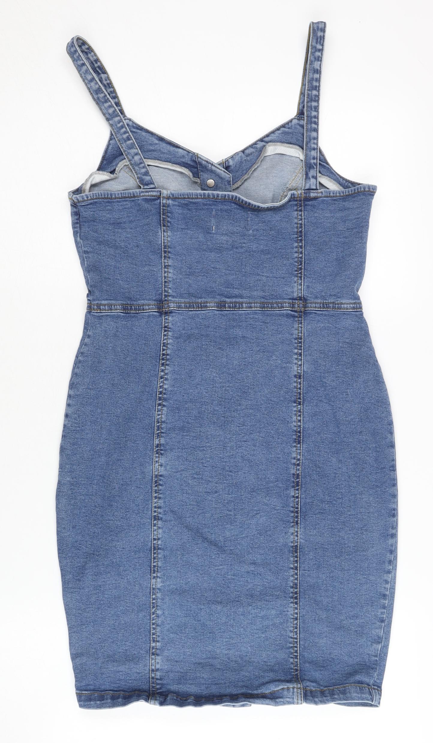 New Look Women's Blue Denim Pinafore Dress Size 10