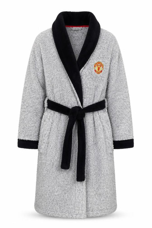 Manchester United Boys Grey & Black Hooded Robe, 10-11 Years