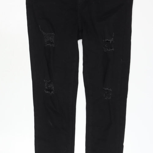 PrettyLittleThing Women's Black Skinny Distressed Jeans - Size 12