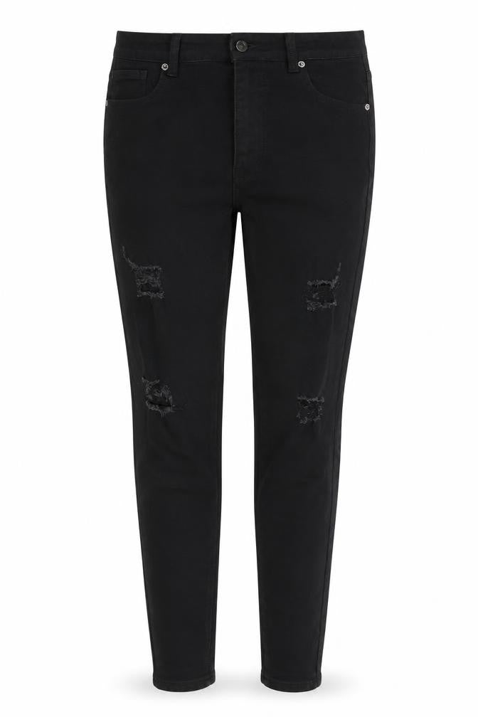 Front view of PRETTYLITTLETHING Women's Black Skinny Distressed Jeans -, size 12