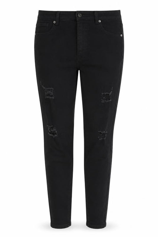 Front view of PRETTYLITTLETHING Women's Black Skinny Distressed Jeans -, size 12