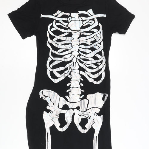 PrettyLittleThing Women's Black Skeleton T-Shirt Dress Size 10