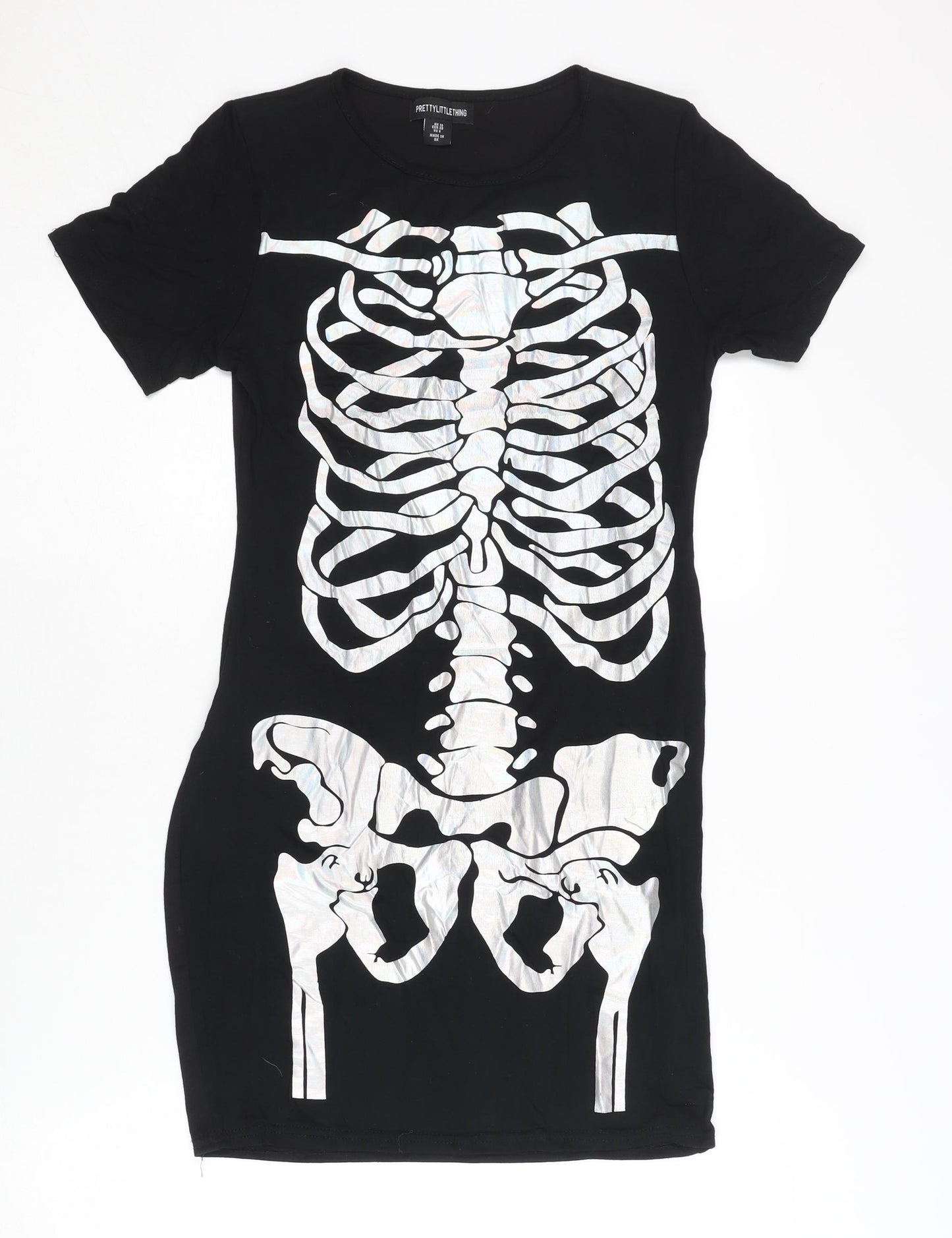 PrettyLittleThing Women's Black Skeleton T-Shirt Dress Size 10