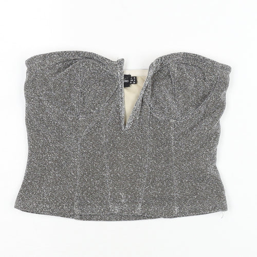 PrettyLittleThing Women's Silver Strapless Crop Top UK 8