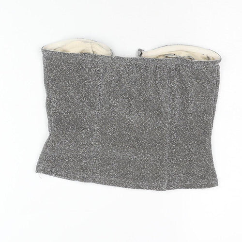 PrettyLittleThing Women's Silver Strapless Crop Top UK 8