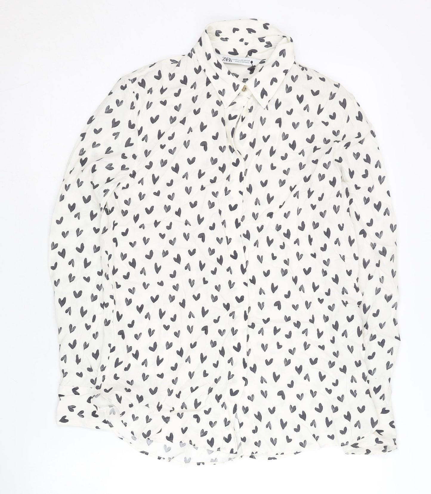 Zara Women's White Hearts Print Button-Up XS