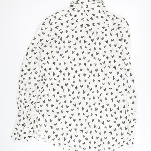 Zara Women's White Hearts Print Button-Up XS