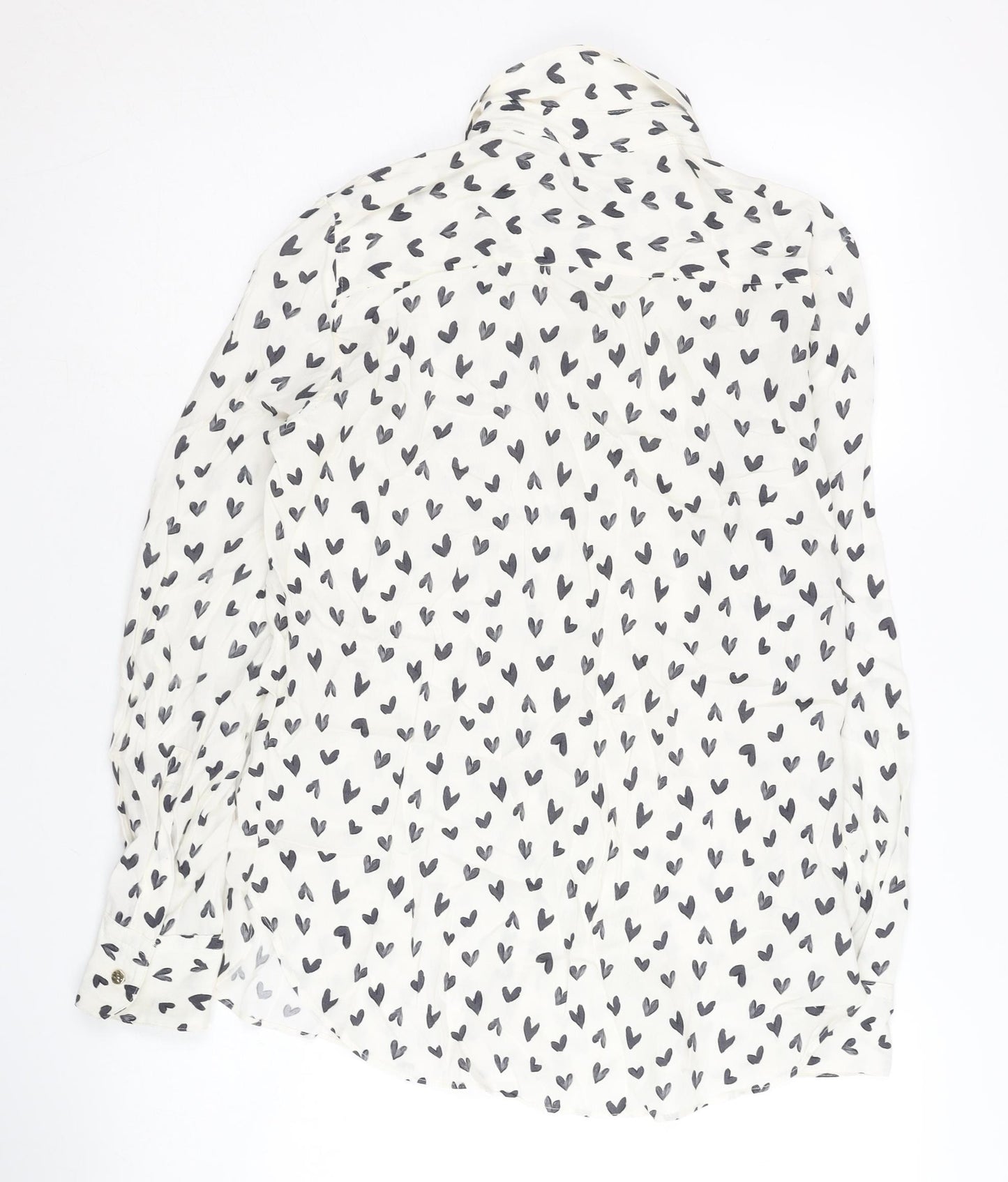 Zara Women's White Hearts Print Button-Up XS