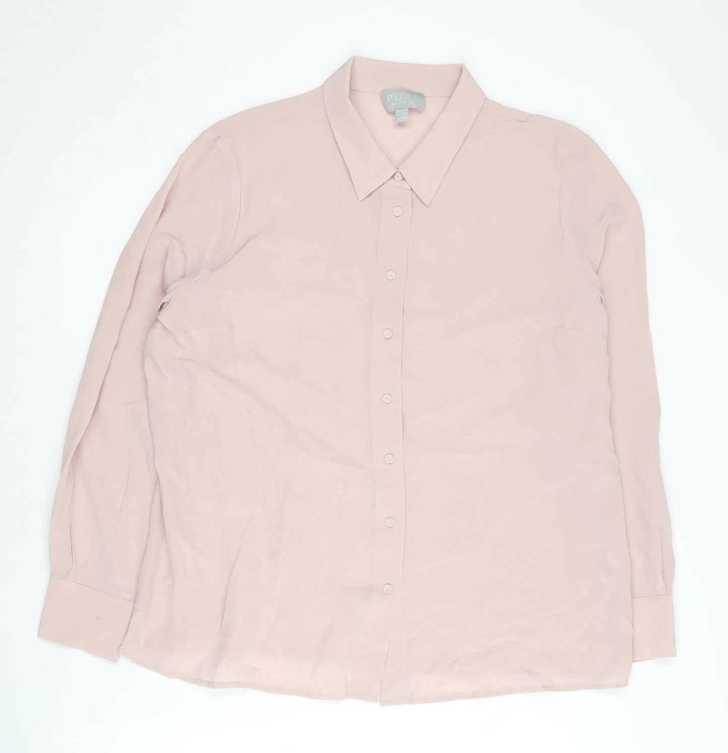 Pure Collection Silk Button-Up Shirt for Women, Pink, Size 14