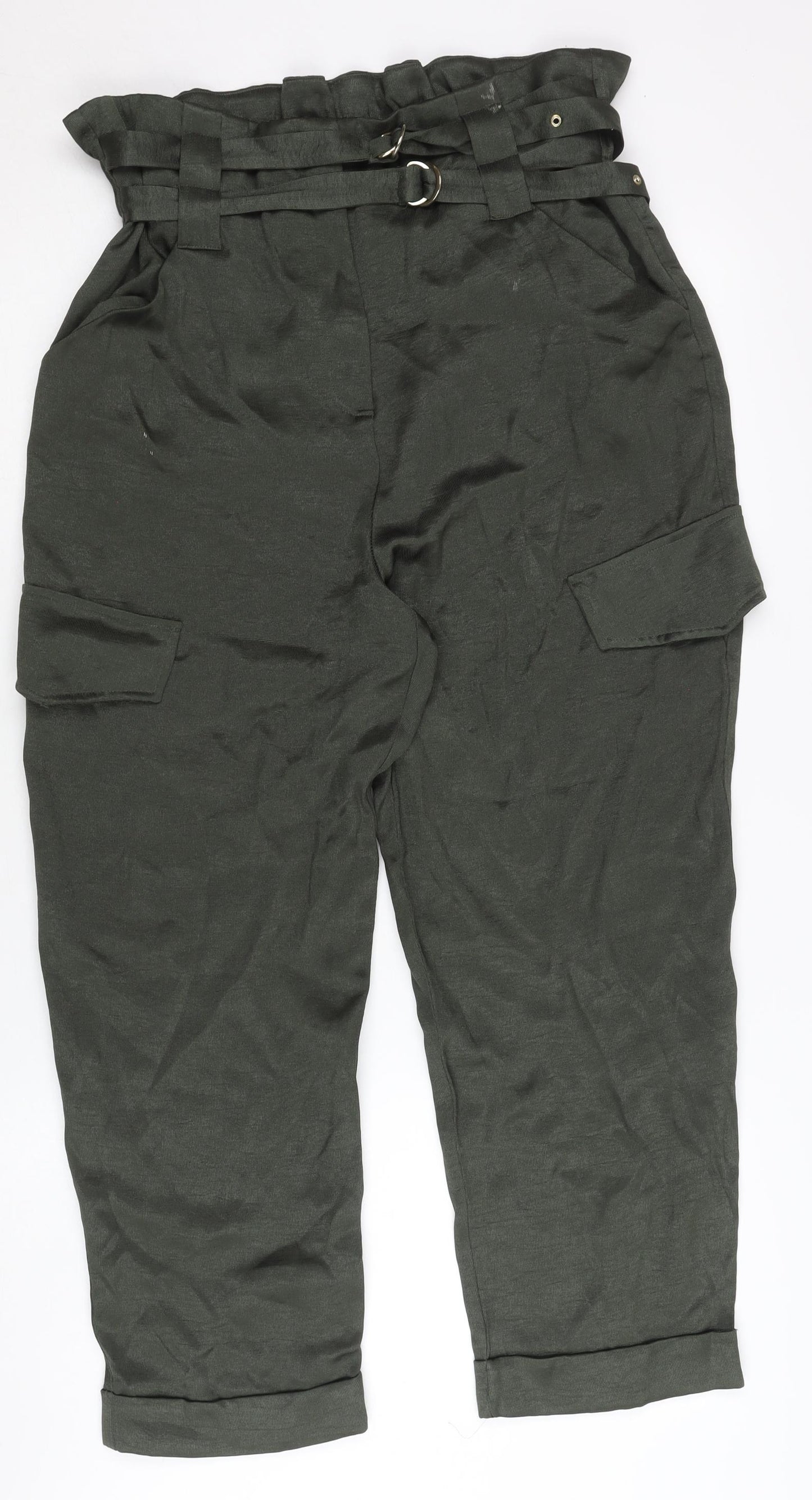 River Island Women's Green Paperbag Cargo Trousers Size 14