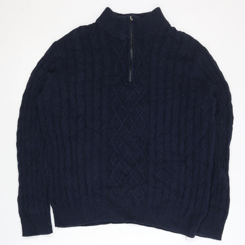 4studio Men's Blue Cable-Knit 1/2 Zip Jumper L