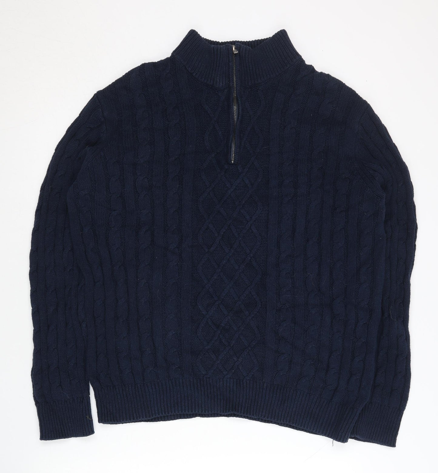 4studio Men's Blue Cable-Knit 1/2 Zip Jumper L
