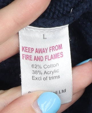 4studio Men's Blue Cable-Knit 1/2 Zip Jumper L