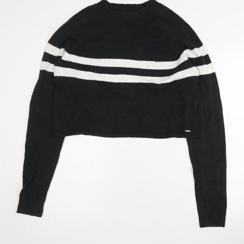 Hollister Womens Black Pullover Jumper L Striped