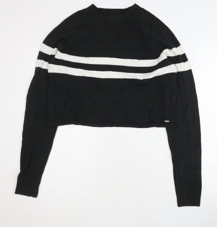 Hollister Womens Black Pullover Jumper L Striped